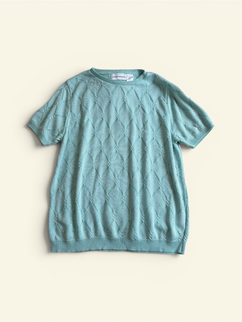 Vintage Alfred Dunner Aqua Blue Diamond Knit Short Sleeve Sweater Top Women's M